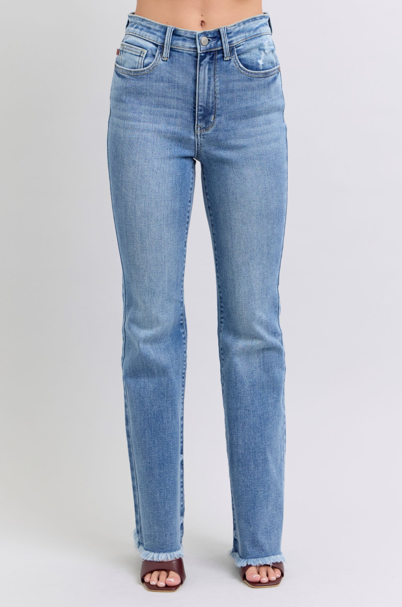 Judy Blue High Waist Bootcut Jeans with Fray Hem