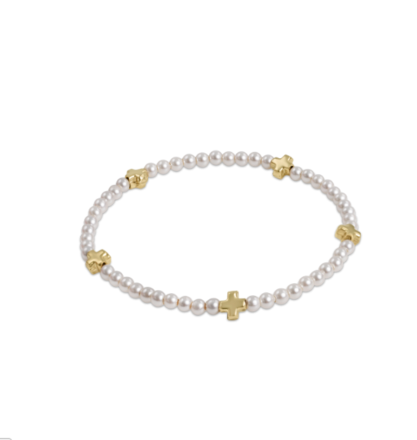 enewton Signature Cross Small Pearl Pattern 3mm Bead Bracelet - Gold