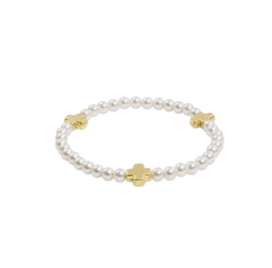 enewton Signature Cross Pearl Pattern 4mm Bead Bracelet - Gold