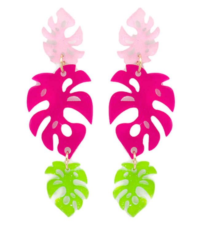 3 Tiered Monstera Dangle Earrings
