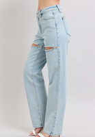 Limited Edition Judy Blue HW Rigid Magic Rhinestone Slits Detail Straight Jeans
