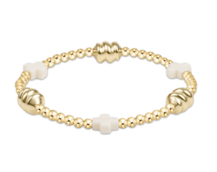 Enewton Signature Cross Admire Gold Pattern 3mm Bead Bracelet - Off-White