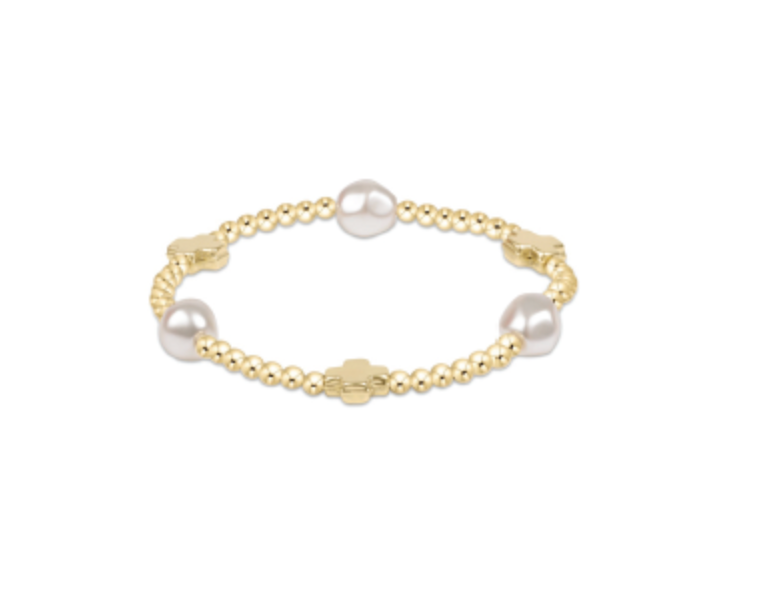 Enewton Signature Cross Admire Pearl Pattern 3mm Bead Bracelet - Gold
