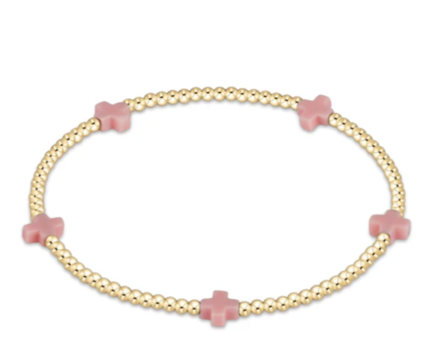 Enewton Signature Cross SMALL Gold Pattern 2mm Bead Bracelet - Pink