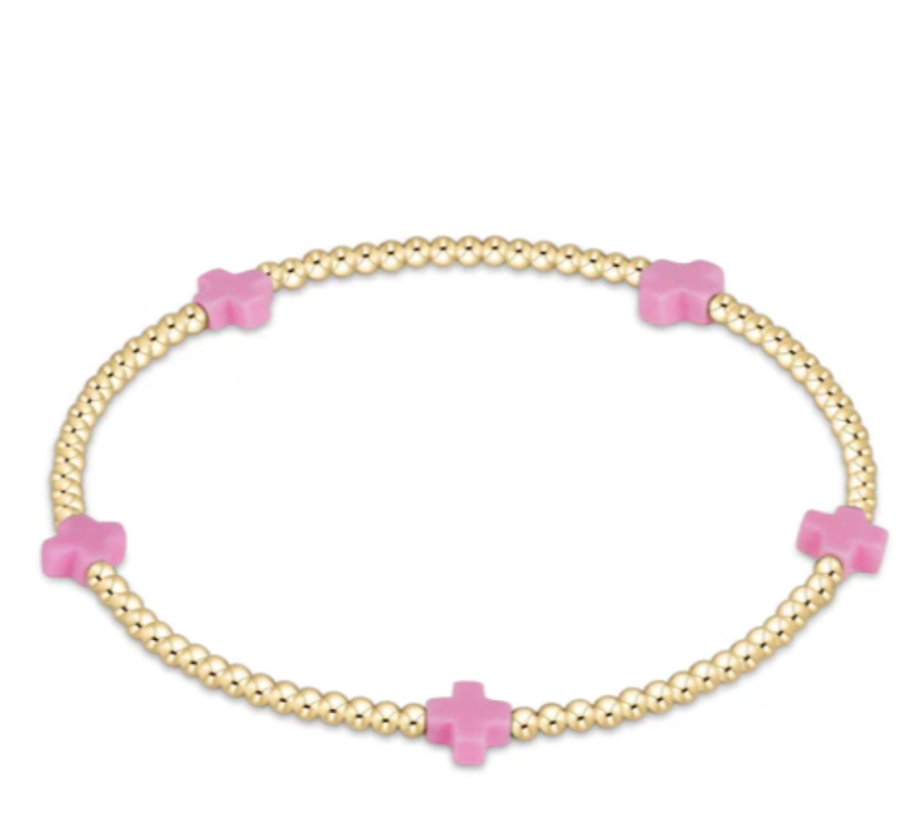 Enewton Signature Cross SMALL Gold Pattern 2mm Bead Bracelet - Bright Pink