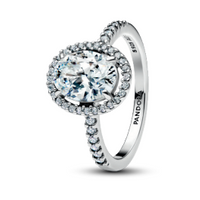 Pandora Oval Sparkling Halo Statement SILVER Ring