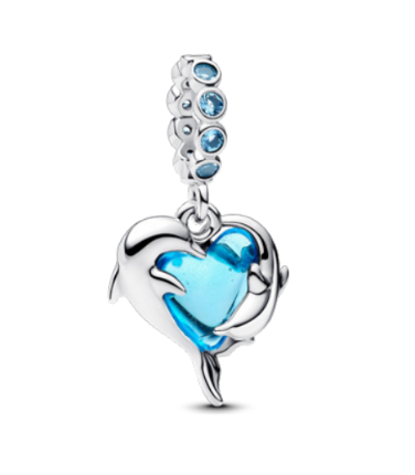 Pandora Blue Murano Glass Dolphins Dangle Charm