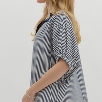 Striped Elastic Short Sleeve Dolman Top