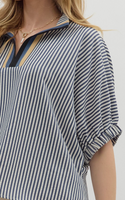 Striped Elastic Short Sleeve Dolman Top
