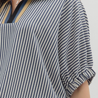 Striped Elastic Short Sleeve Dolman Top