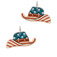 American Flag Leather Cowboy Hat Earrings
