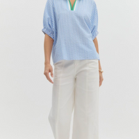 Striped Elastic Short Sleeve Dolman Top