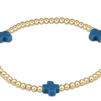 enewton Signature Cross Gold Pattern 3mm Bead Bracelet - Cobalt