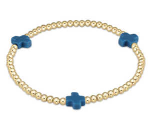 enewton Signature Cross Gold Pattern 3mm Bead Bracelet - Cobalt