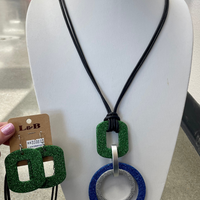 Blue/Green Sparkly Geometric Necklace Earring Set ALL SALES FINAL