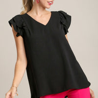 Double Flutter Sleeve V-Neck Top