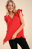 Double Flutter Sleeve V-Neck Top
