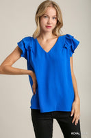 Double Flutter Sleeve V-Neck Top
