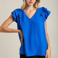 Double Flutter Sleeve V-Neck Top
