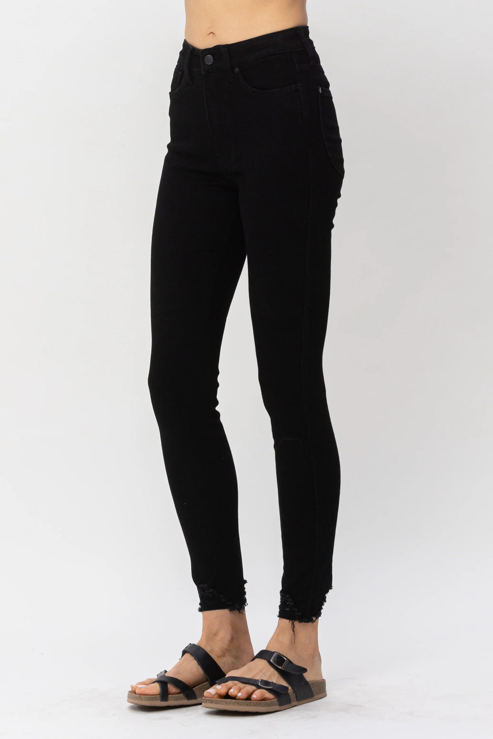 HW Tummy Control Shark Hem Black Jeans