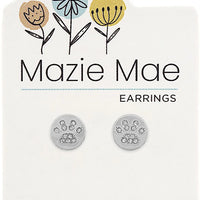 Mazie Mae Silver CZ Paw Print Stud Earrings