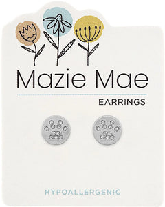 Mazie Mae Silver CZ Paw Print Stud Earrings