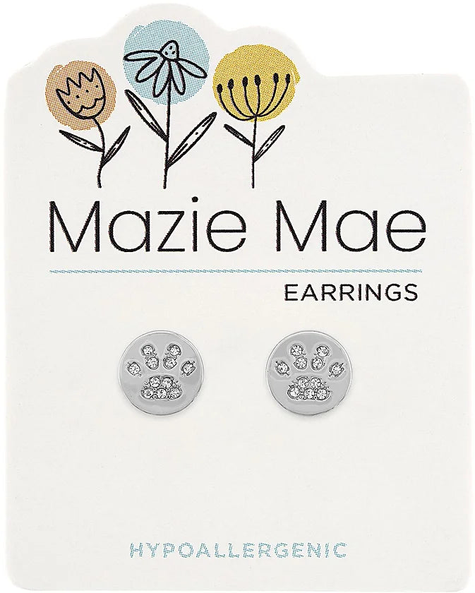 Mazie Mae Silver CZ Paw Print Stud Earrings