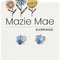Silver Air Blue Opal Cluster Stud Earrings