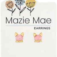 Gold Rosewater Opal Cat Stud Earrings