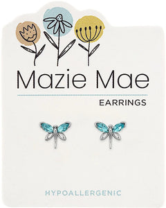 Mazie Mae Silver Aquamarine Dragonfly Stud Earrings