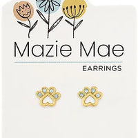 Gold Opal Paw Print Stud Earrings