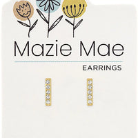 Gold CZ Bar Stud Earrings