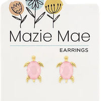 Gold Rosewater Opal Turtle Stud Earrings
