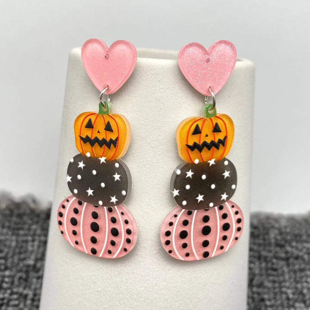 Halloween Stacked Pumpkin Acrylic Earrings