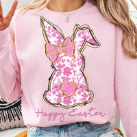 Pink Floral Chinoiserie Bunny T-Shirt, Easter Sweatshirt
