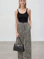 Drawstring Animal Print Wide Leg Pants
