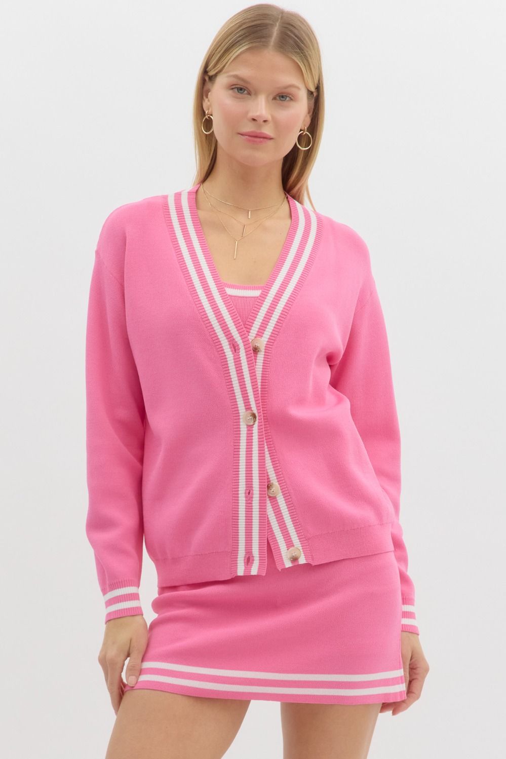 Preppy In Pink Lightweight Cardigan