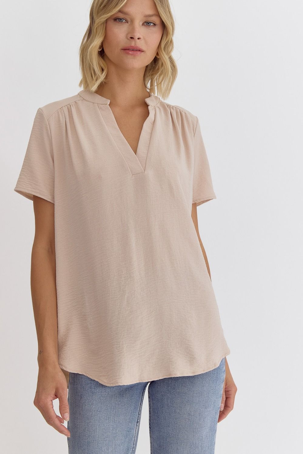 Oatmeal V-Neck Top