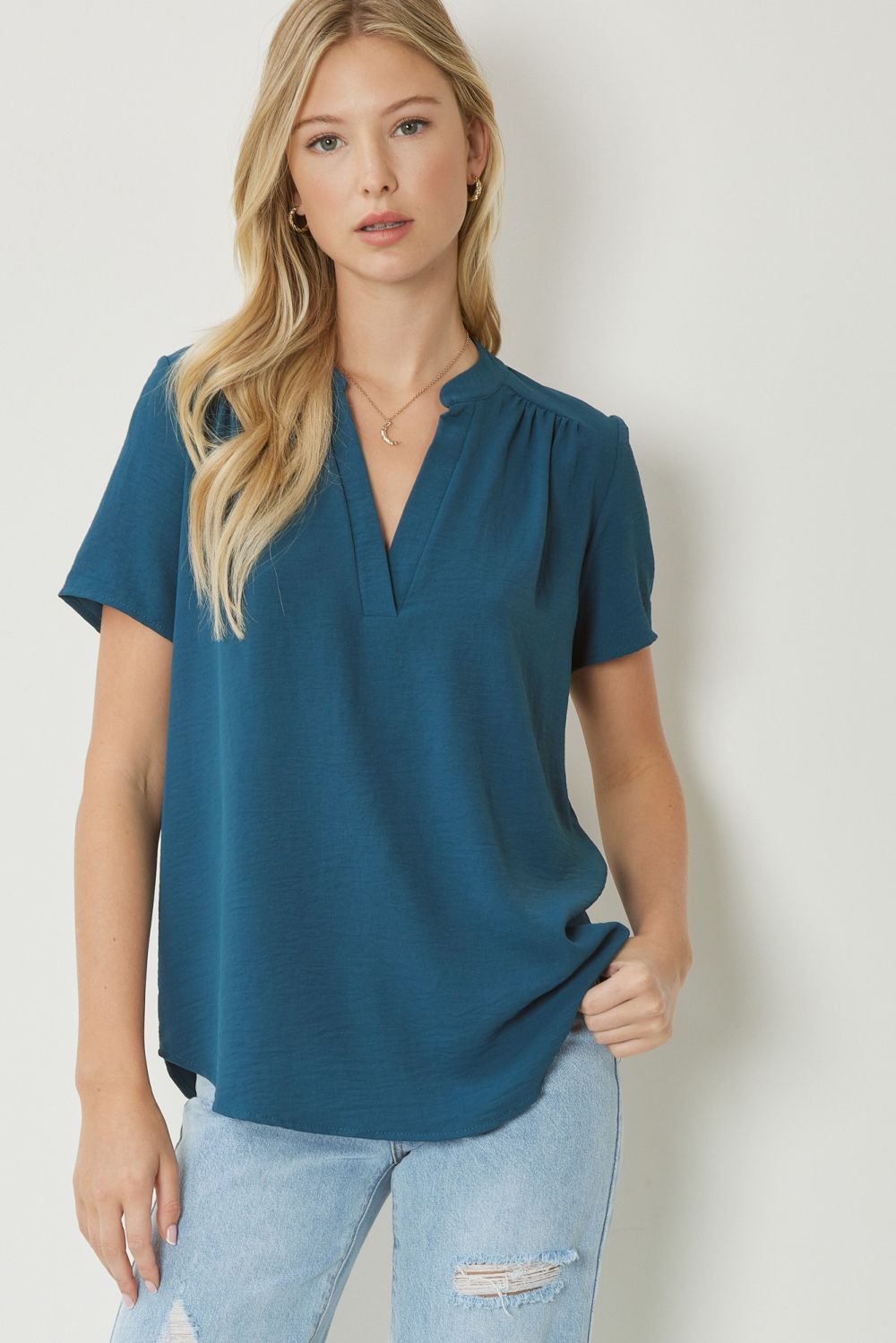 Teal V-Neck Top