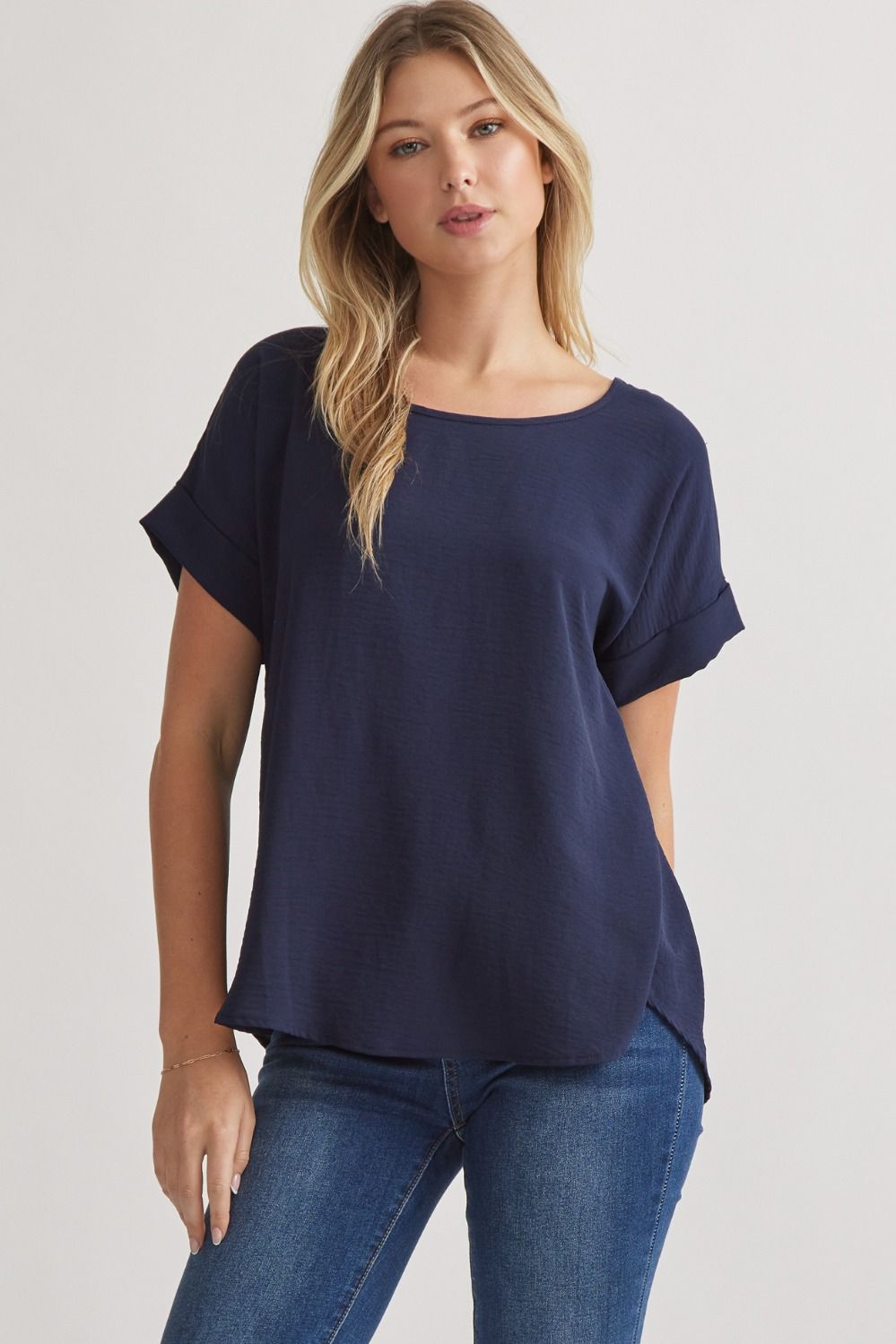 Navy Scoop Neck Top