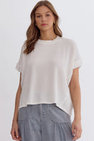 Asymmetrical Hem Ribbed Short Sleeve Top

