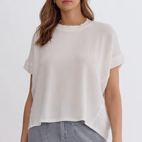 Asymmetrical Hem Ribbed Short Sleeve Top