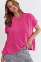 Asymmetrical Hem Ribbed Short Sleeve Top
