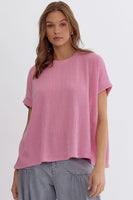 Asymmetrical Hem Ribbed Short Sleeve Top
