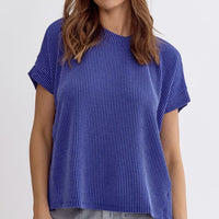 Asymmetrical Hem Ribbed Short Sleeve Top