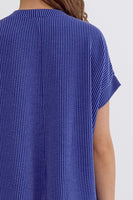 Asymmetrical Hem Ribbed Short Sleeve Top
