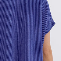 Asymmetrical Hem Ribbed Short Sleeve Top
