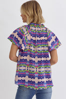 Printed Ruffle Neck V Neck
