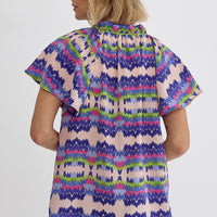 Printed Ruffle Neck V Neck