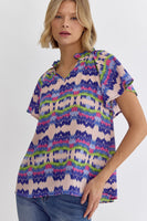 Printed Ruffle Neck V Neck
